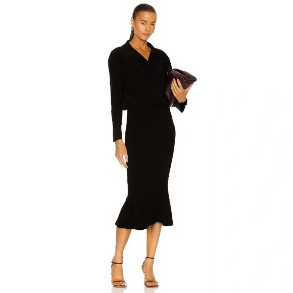 knee length dresses for ladies Norma Kamali Long Sleeve Turtle Fishtail Gown  Plus One Dress Hire